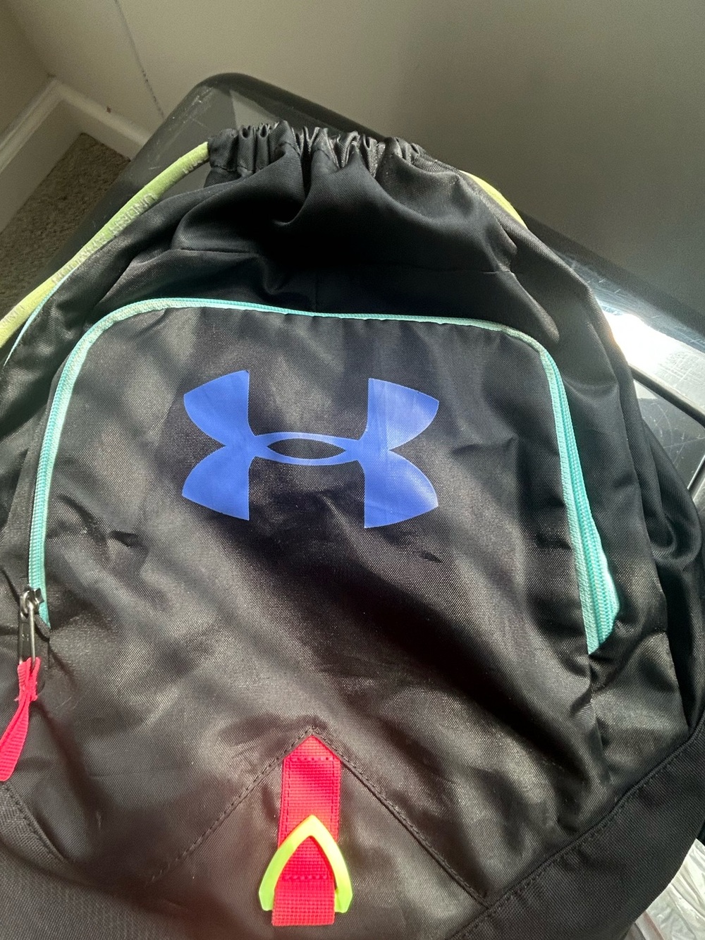 Under Armour Black Backpack with Blue Logo and Neon Accents